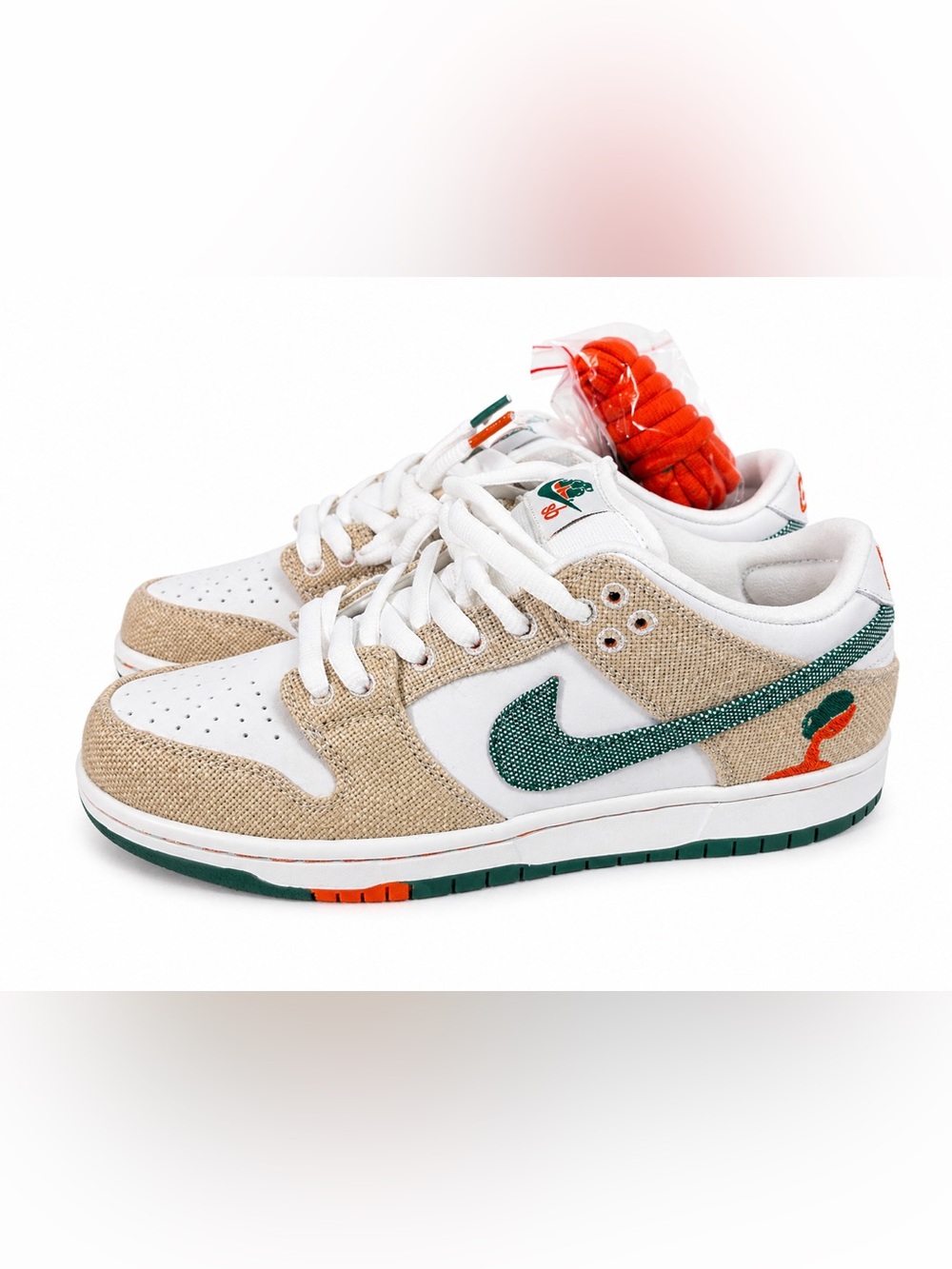 Nike Kids White, Beige & Green Low-Top Sneakers with Orange Accents